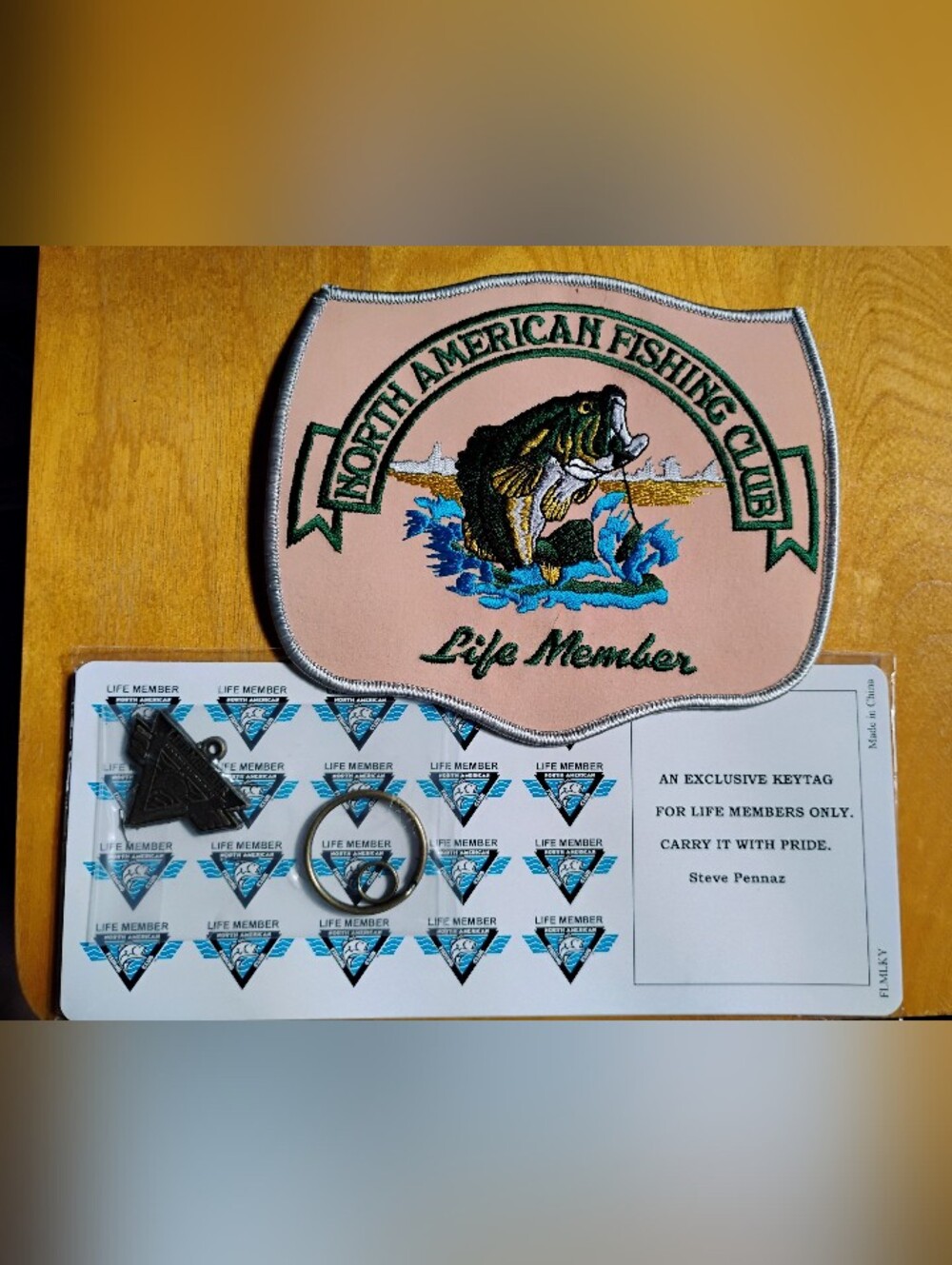 Vintage North American Fishing Club Life Member Bundle -Large Patch & Keytag NOS